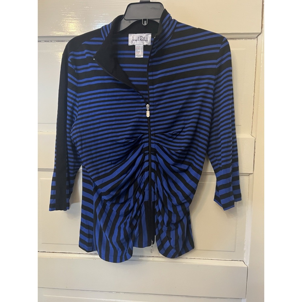 JOSEPH RIBKOFF Top Womens Size 12 Blue, Black, Full Zipper Shirt